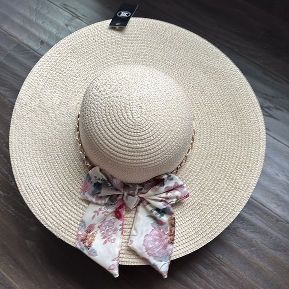 Marcus Adler Floppy Sun Hat w/gold braided chain intertwined with floral ribbon - Picture 4 of 10